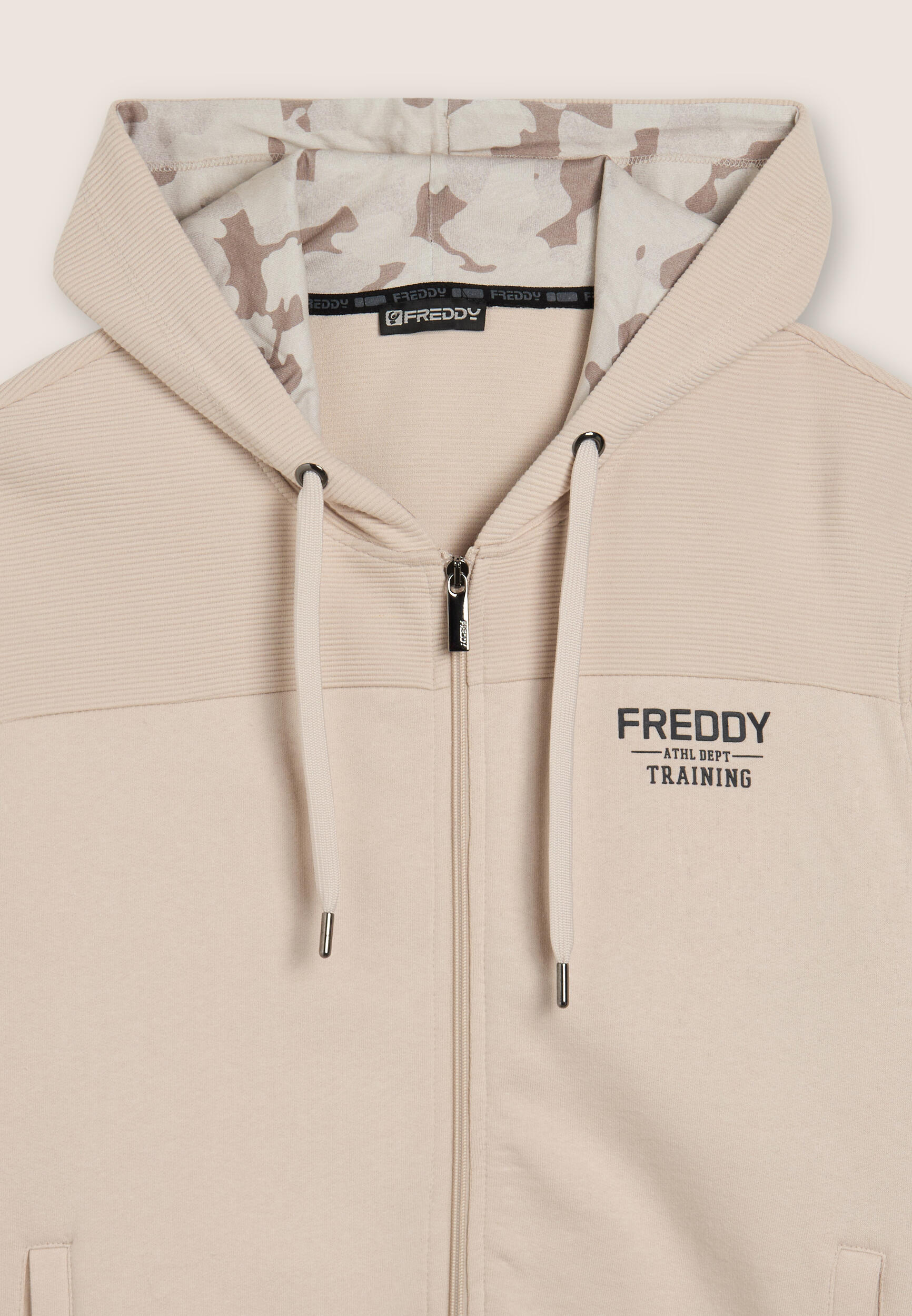 Felpa con cappuccio camouflage e inserti rigati 3/3