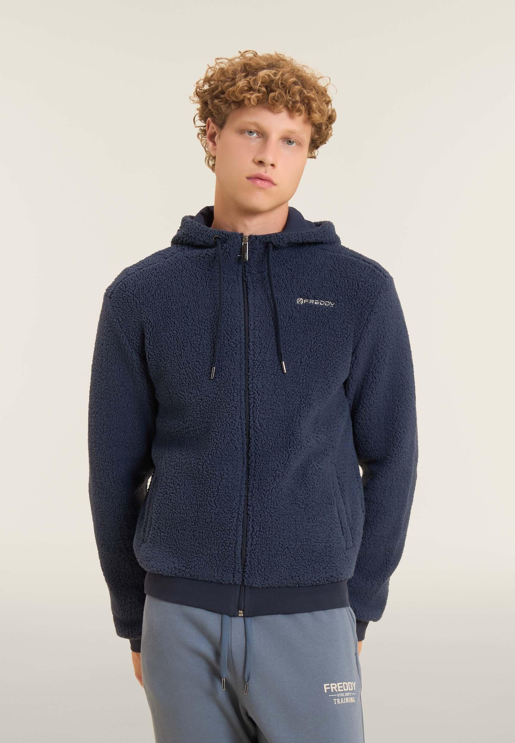 Felpa in pile sherpa con cappuccio in jersey 2/4