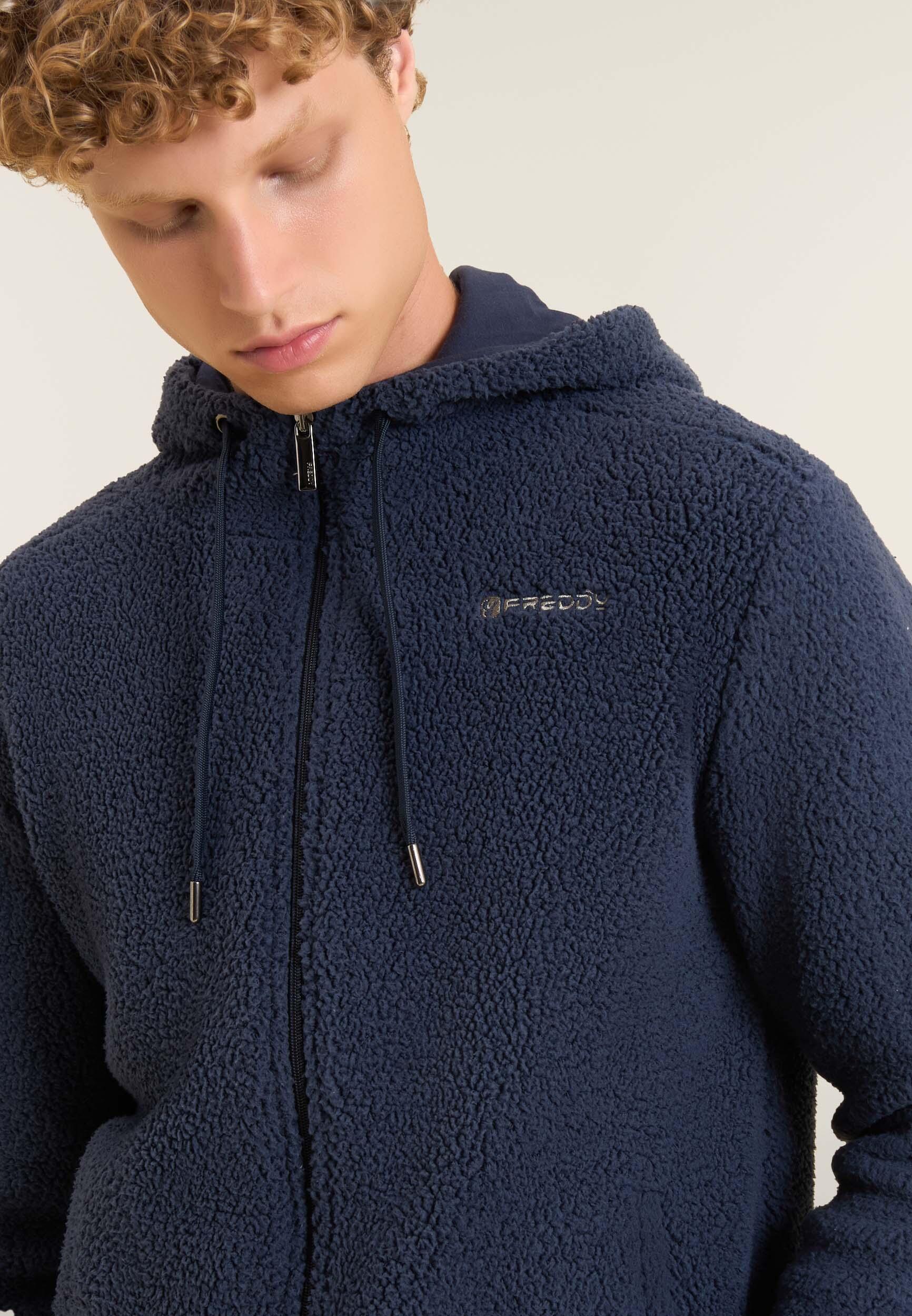 Felpa in pile sherpa con cappuccio in jersey 4/4