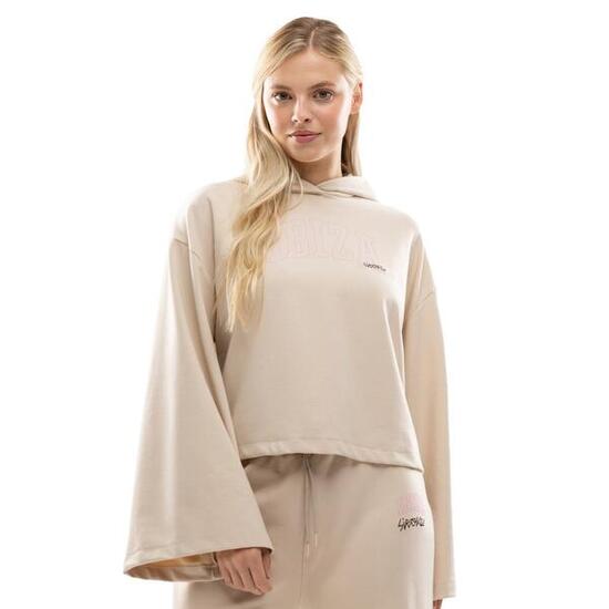 Sweat à capuche court en tissu scuba femme Lifestyle IBZ Tanit Ivory Blanc