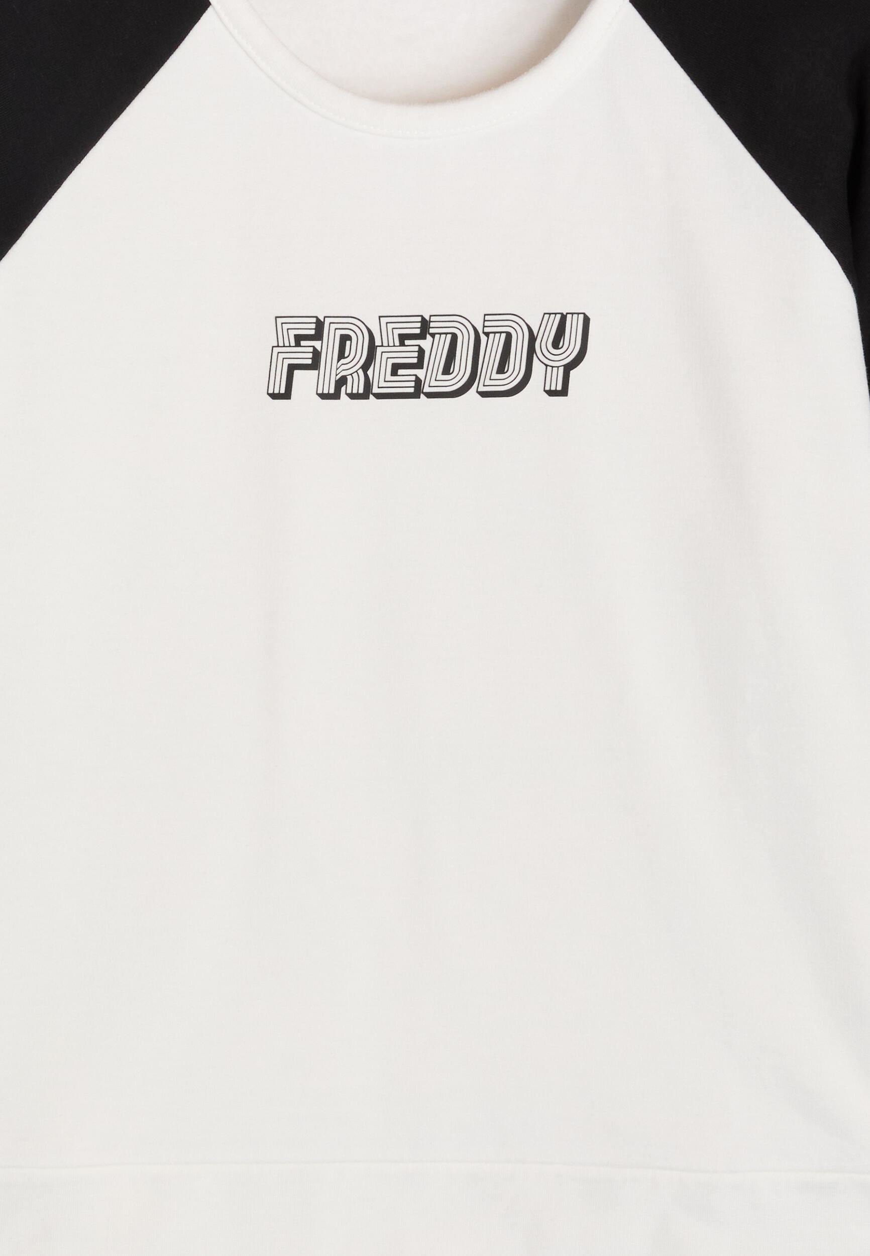 Felpa cropped bicolore con maniche raglan 3/3