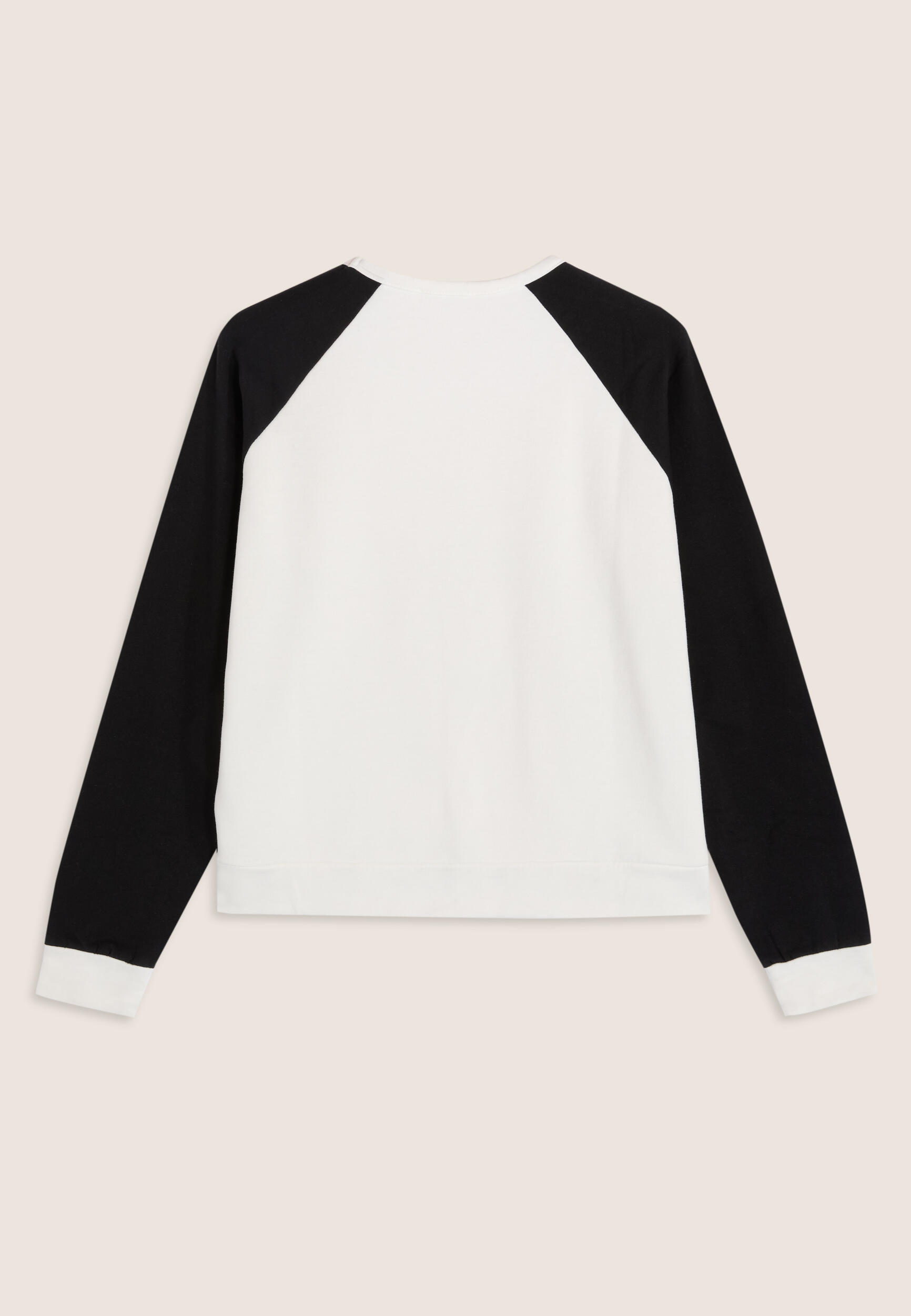 Felpa cropped bicolore con maniche raglan 2/3