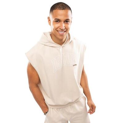 Heren lifestyle mouwloze scuba-hoodie ibz swish ivory wit