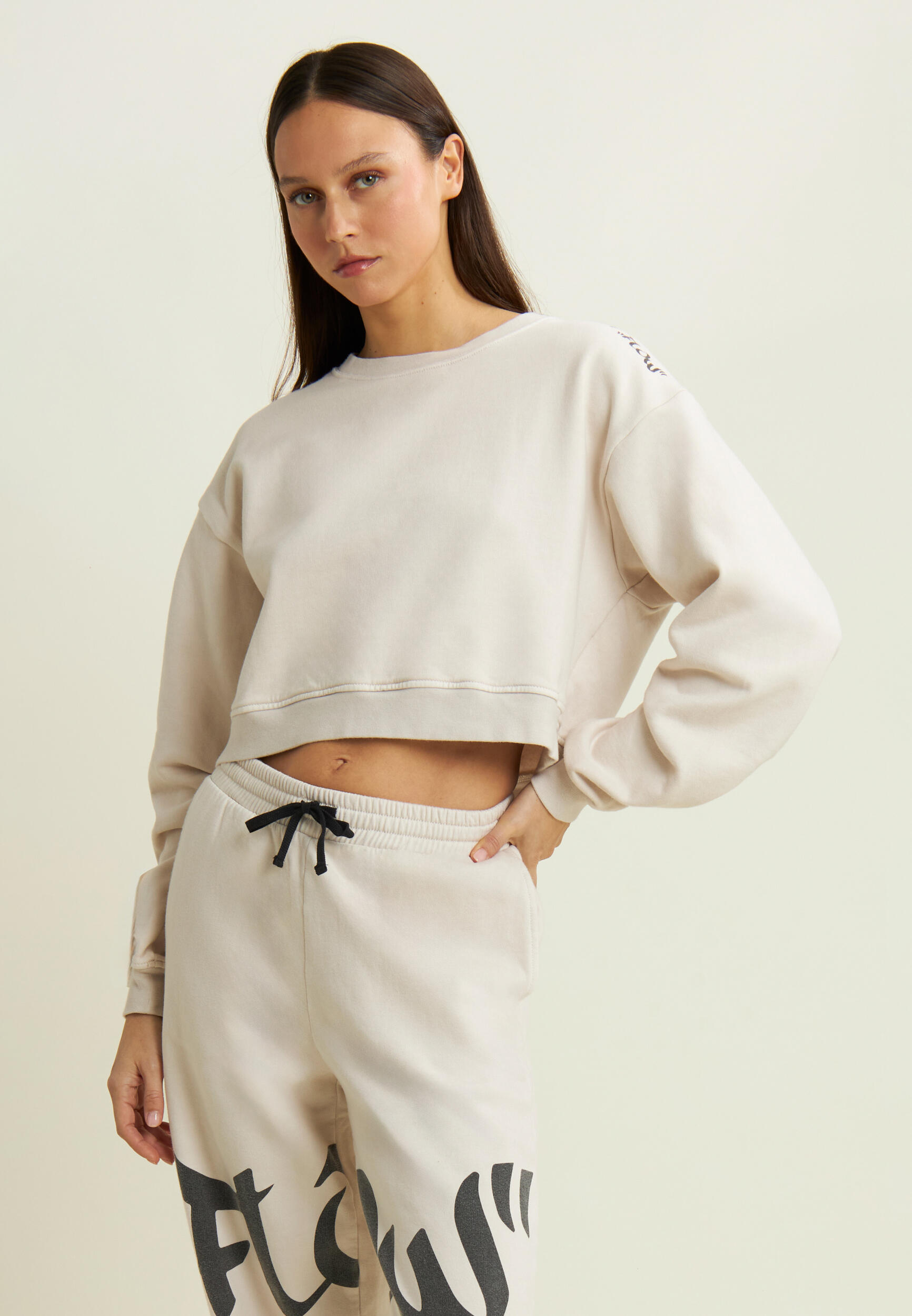 Felpa oversize cropped con stampa Flow sulla spalla 2/4