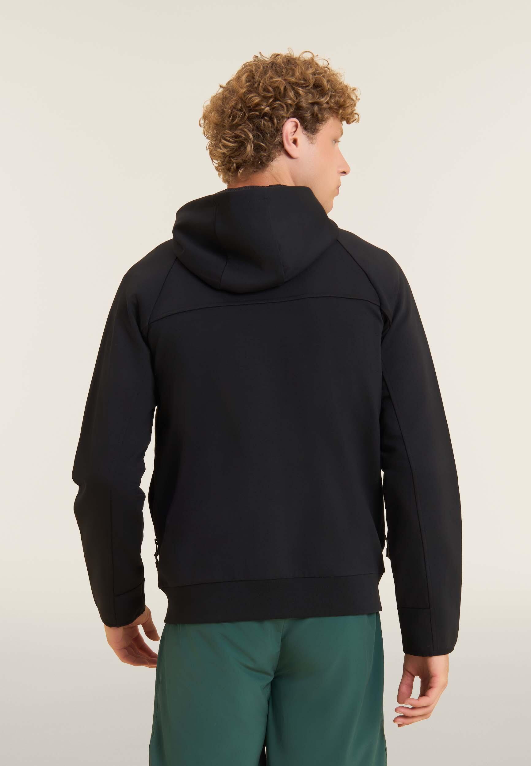 Felpa full zip con cappuccio mesh e cuciture a blocchi 3/4