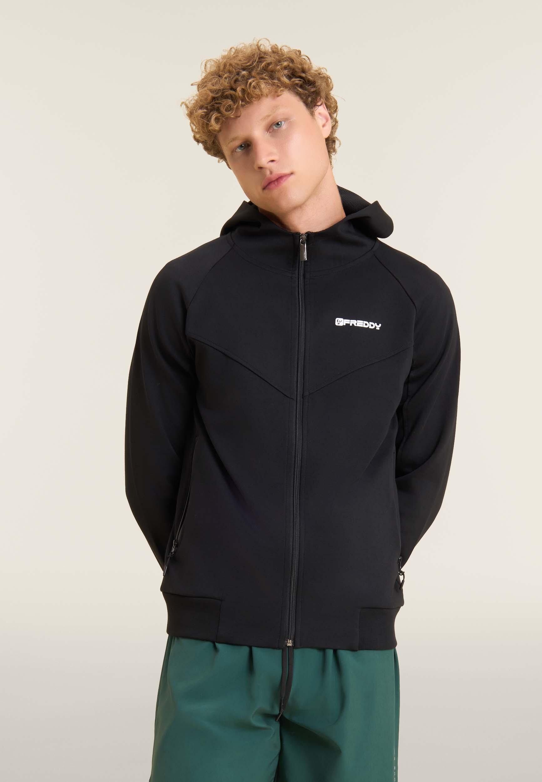 Felpa full zip con cappuccio mesh e cuciture a blocchi 2/4