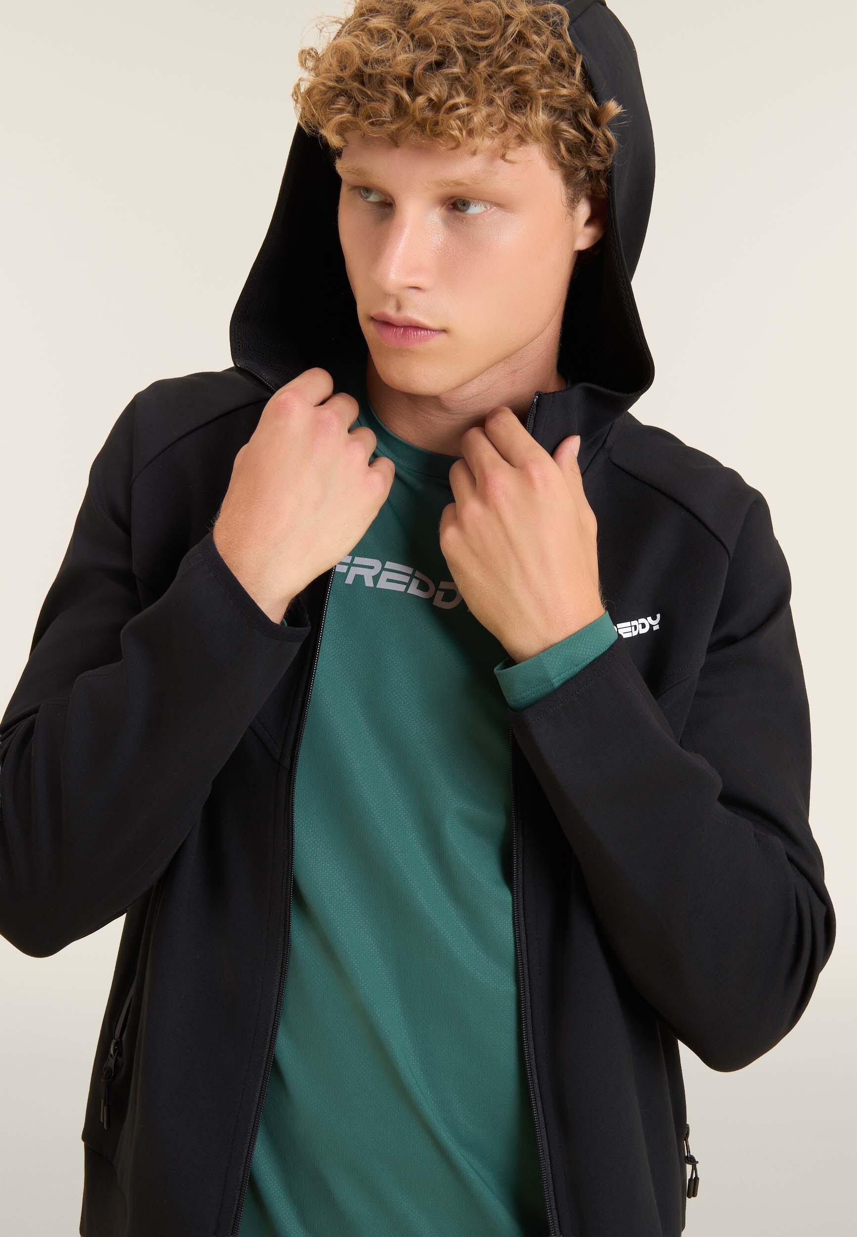 Felpa full zip con cappuccio mesh e cuciture a blocchi 4/4