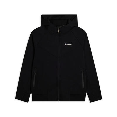 Felpa full zip con cappuccio mesh e cuciture a blocchi