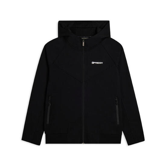 Felpa full zip con cappuccio mesh e cuciture a blocchi