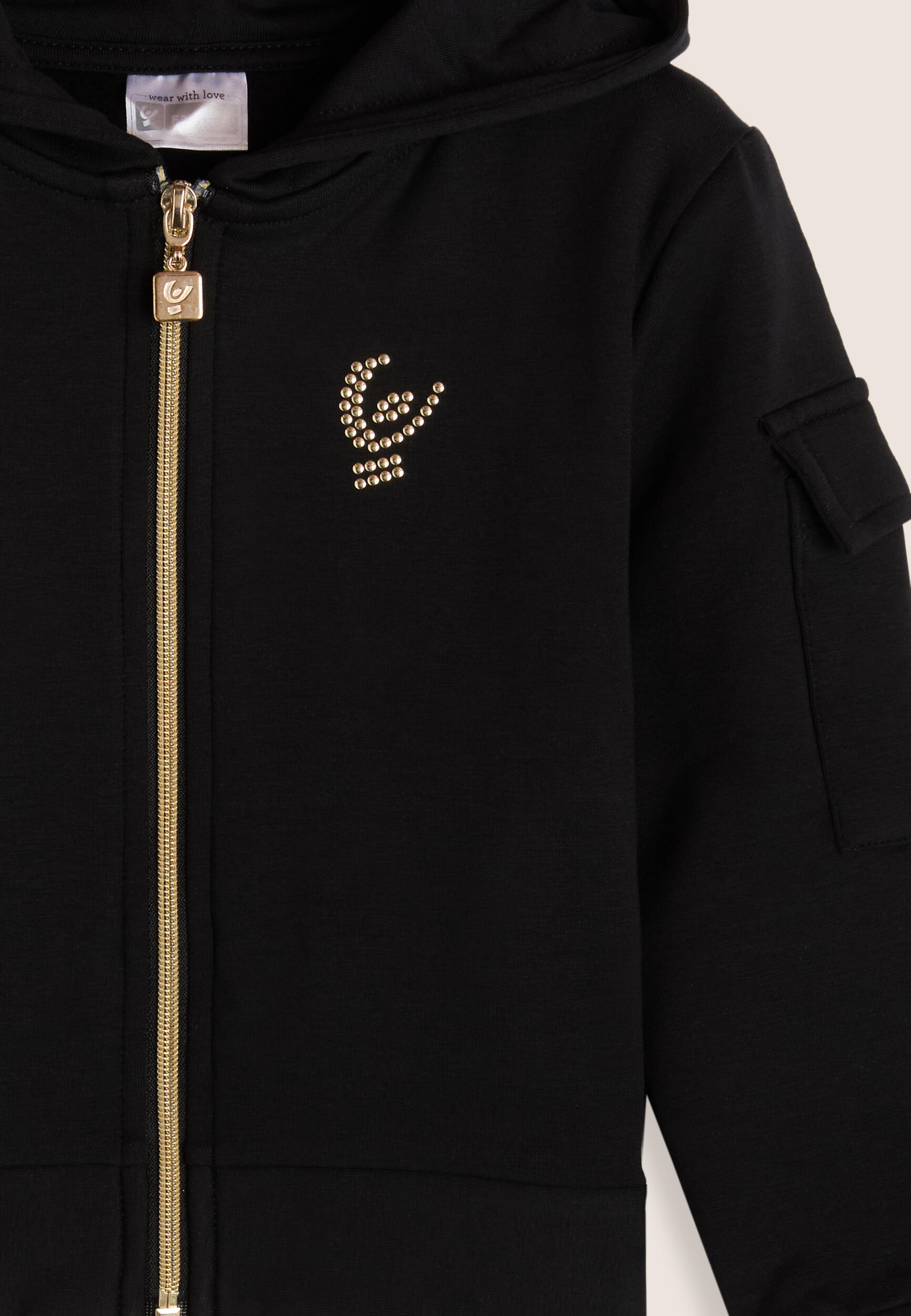 Sweat-shirt pour fille avec fermeture à glissière, capuche et détails dorés 3/3