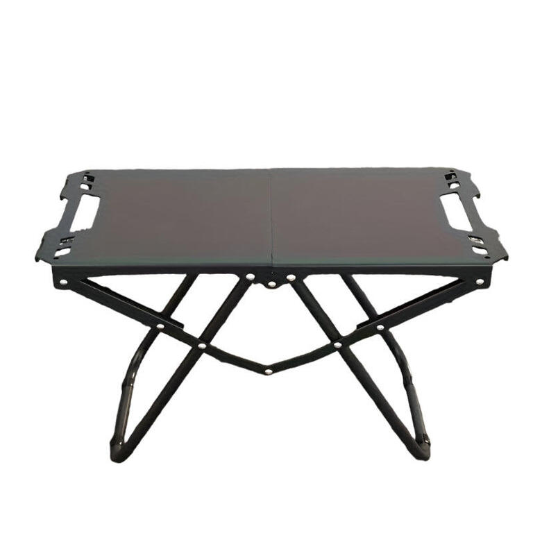 Portable folding camping table with durable black aluminium tabletop