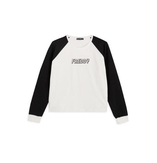 Felpa cropped bicolore con maniche raglan