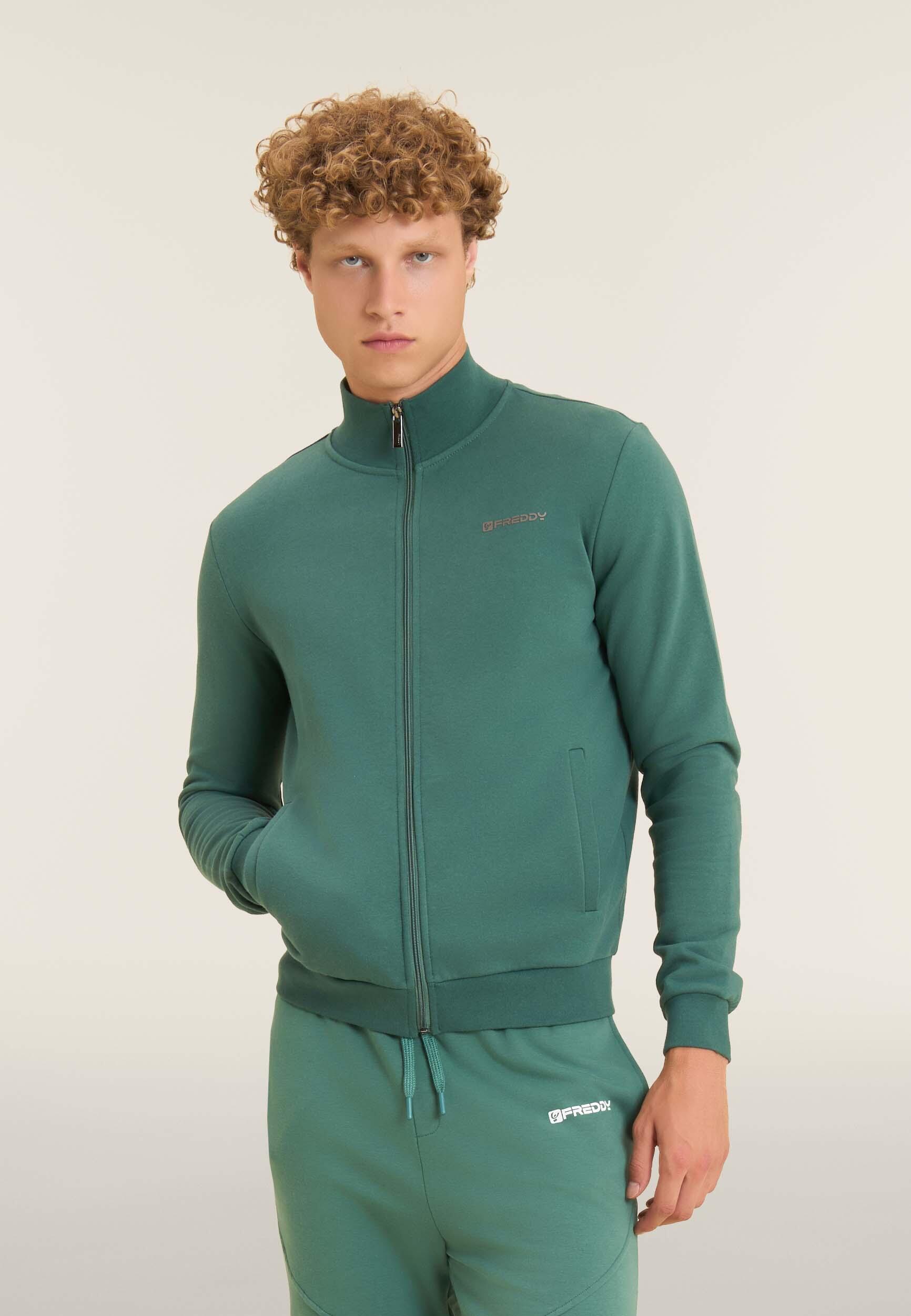 Felpa full zip con collo alto e tasche interne 2/4