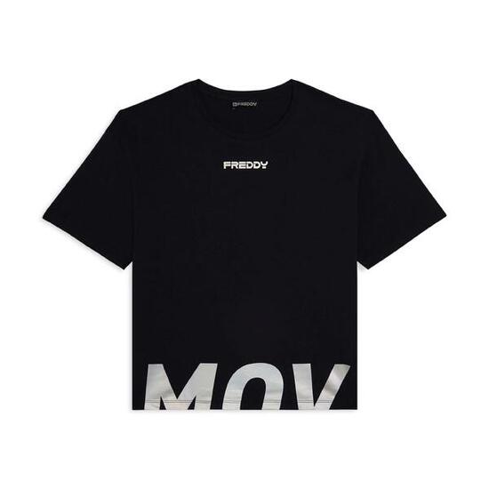 T-shirt cropped con spacchi laterali e stampa tagliata