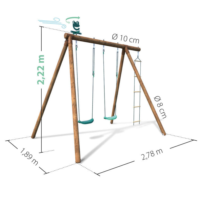 Portique en bois rond 3 agrès avec échelle ARTHUR 4/5