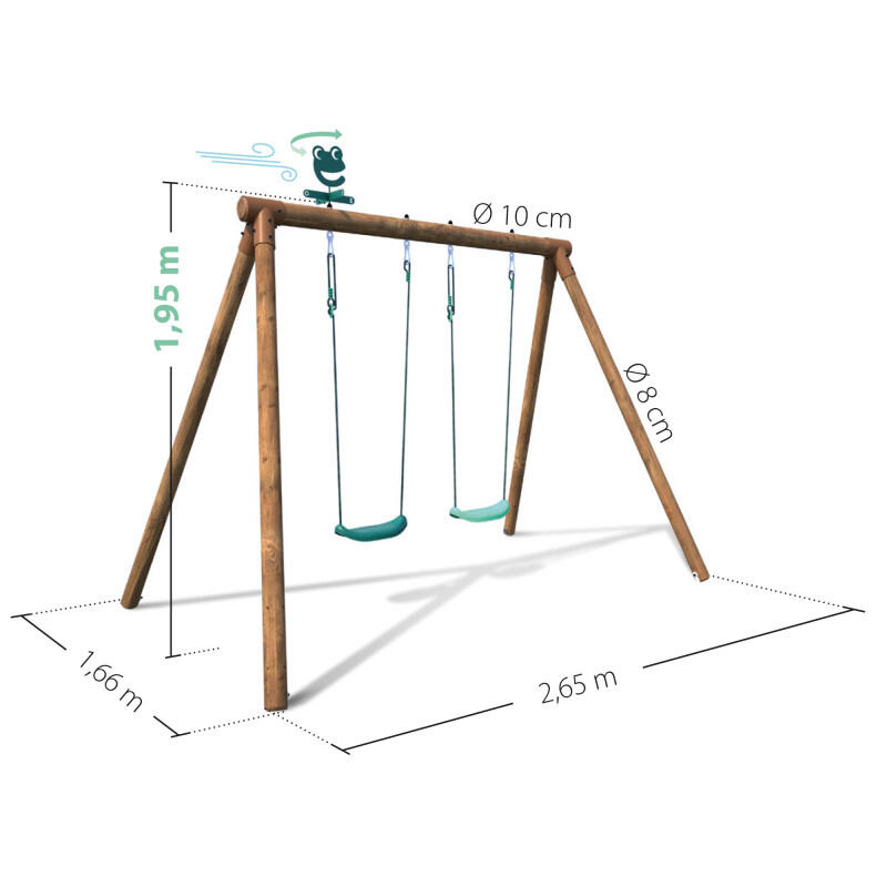 Balançoire en bois traité 2 agrès Alizée 4/5