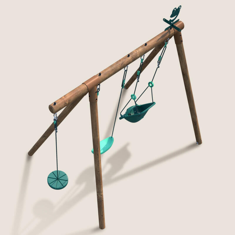 Portique en bois rond 3 agrès avec balançoire bébé et corde disque TIAGO 5/5