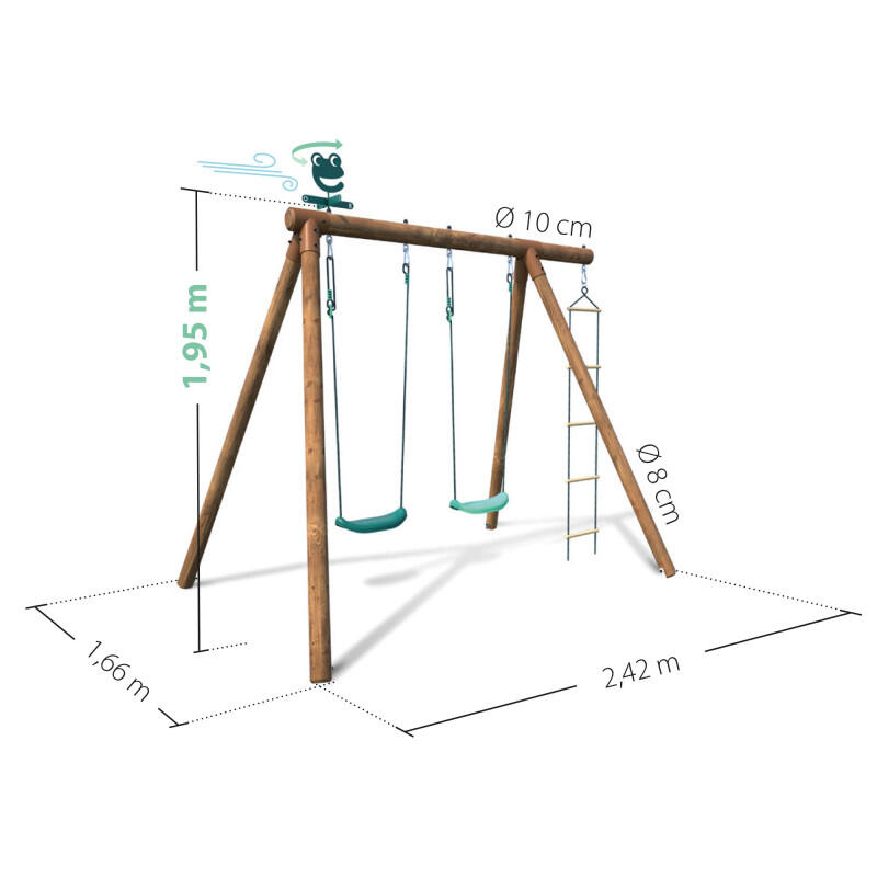 Portique en bois rond 3 agrès avec échelle TONKA 4/5