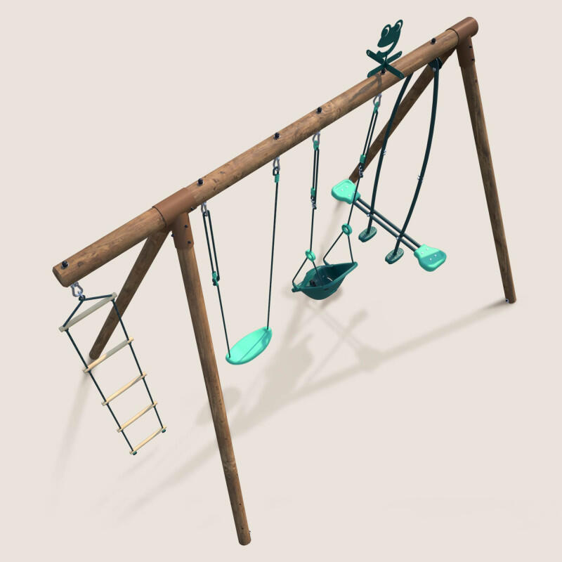 Portique en bois rond 4 agrès balançoire bébé, échelle et face à face SUZON 5/5