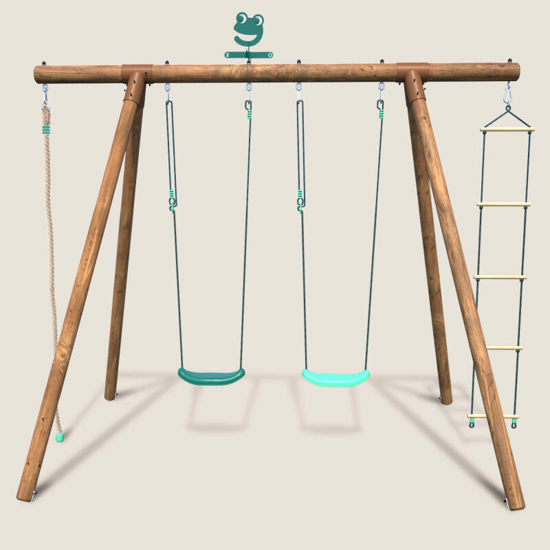 Portique en bois rond 4 agrès avec corde et échelle ERNEST 2/5