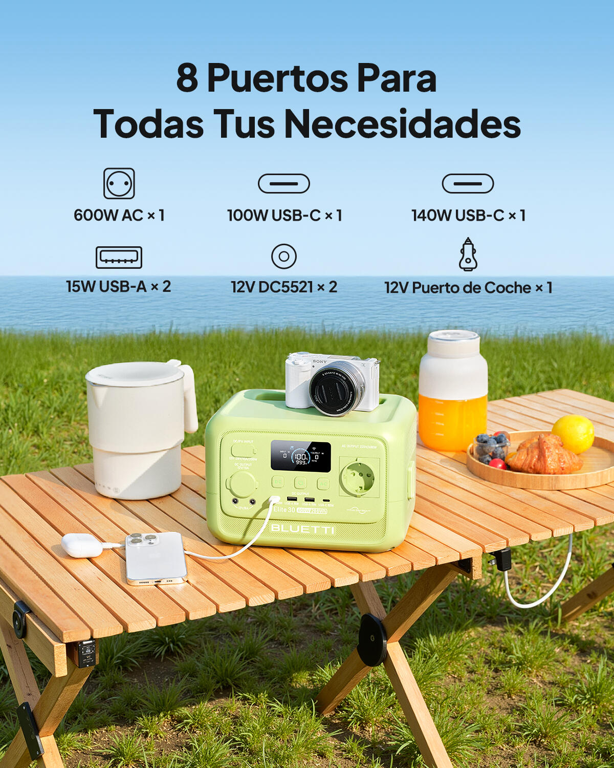 Gerador solar BLUETTI Elite 30 V2 600W + painel solar de 60W para campismo 3/7