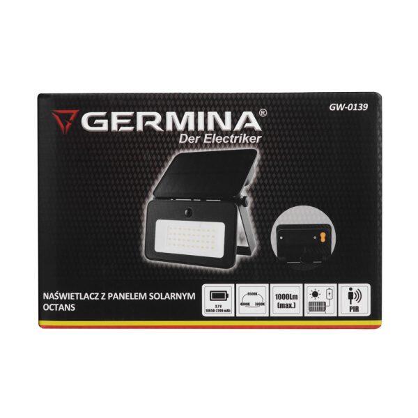 Naświetlacz solarny Germina LED z czujnikiem ruchu 1000lm IP65 3000/4000/6500k 2/6
