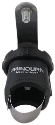 Fixation Minoura pour porte-bidon Ø22-35 mm, serrage rapide.