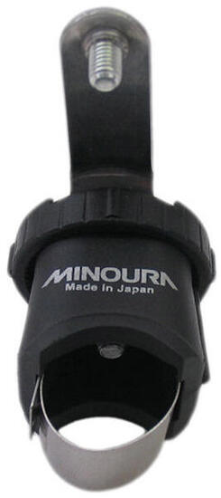 Fixation Minoura pour porte-bidon Ø22-35 mm, serrage rapide.