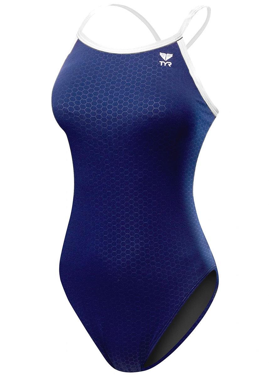 Maiô TYR Hexa Diamondfit - Azul Marinho/Branco - Tamanho 26 3/5