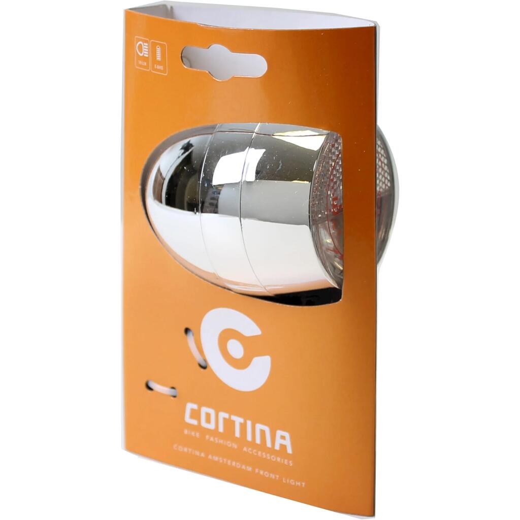 Cortina Amsterdam E‑Bike Headlight 6–48V Chrome.