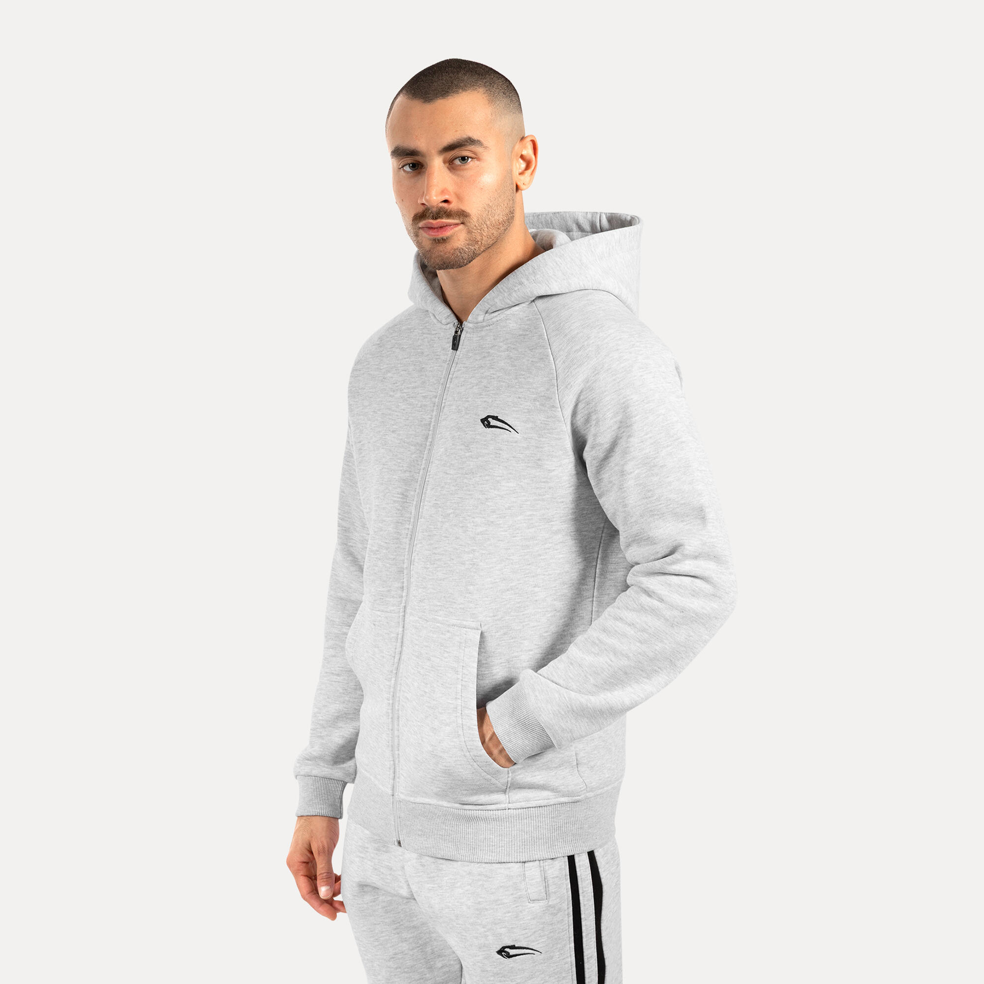 Herren Zip Hoodie Yasin Grau Melange 2/5