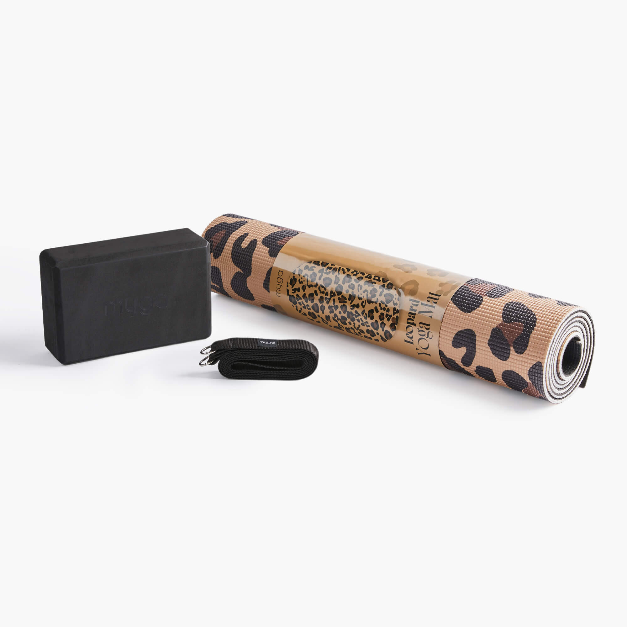 Zestaw do jogi Leopard Yoga Set: mata, klocek, pasek 3/7