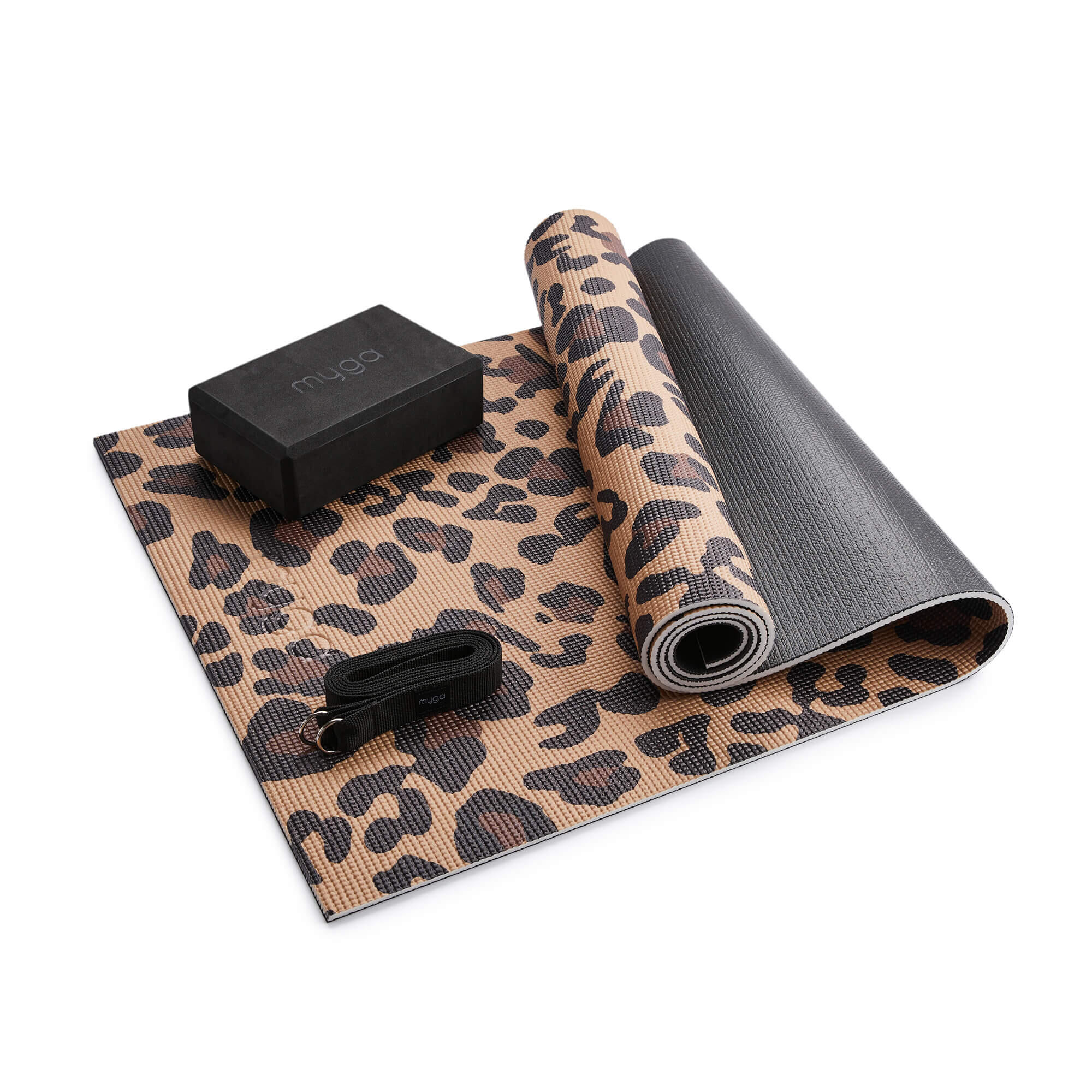 Zestaw do jogi Leopard Yoga Set: mata, klocek, pasek 2/7