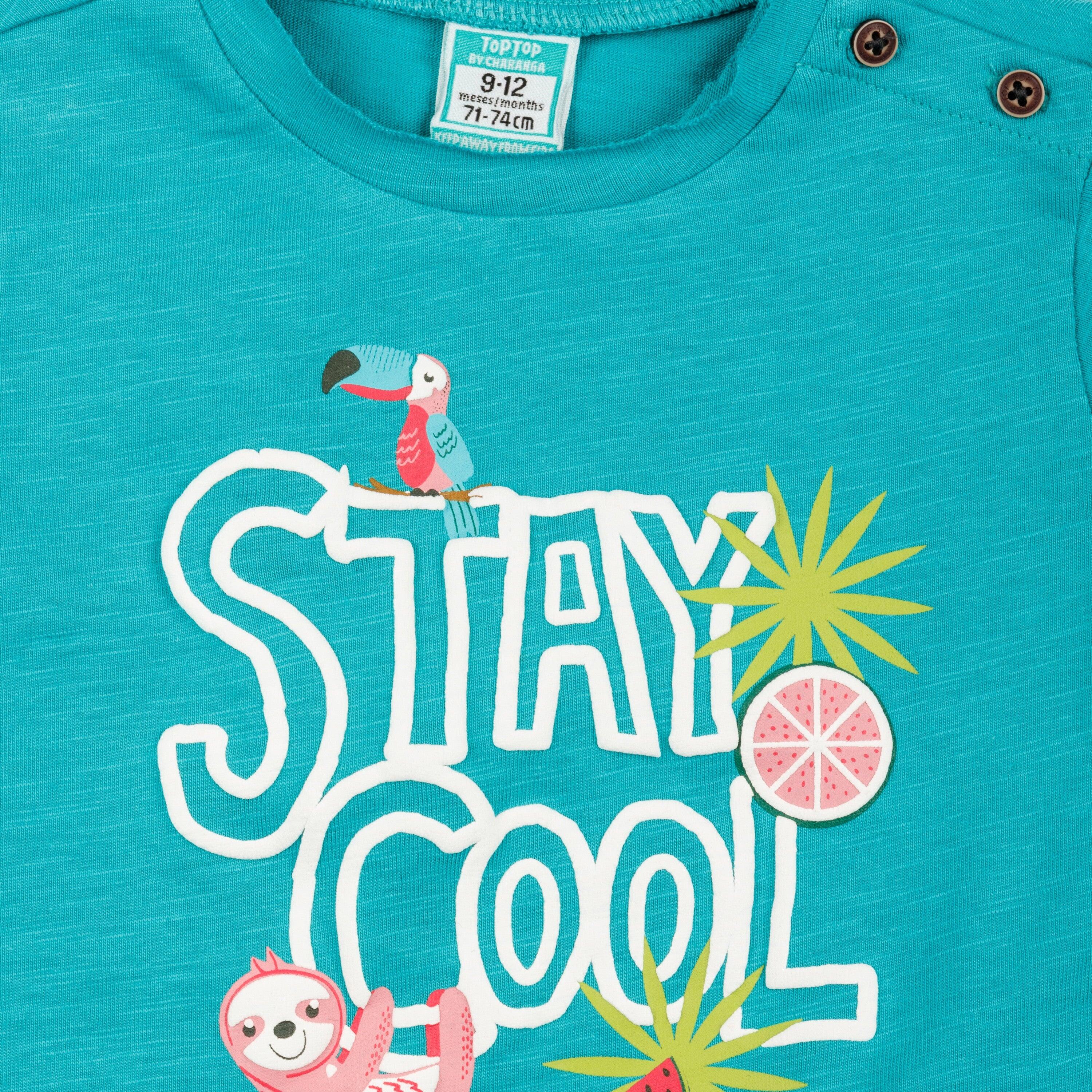 Camiseta infantil turquesa "Mantenha-se 3/4