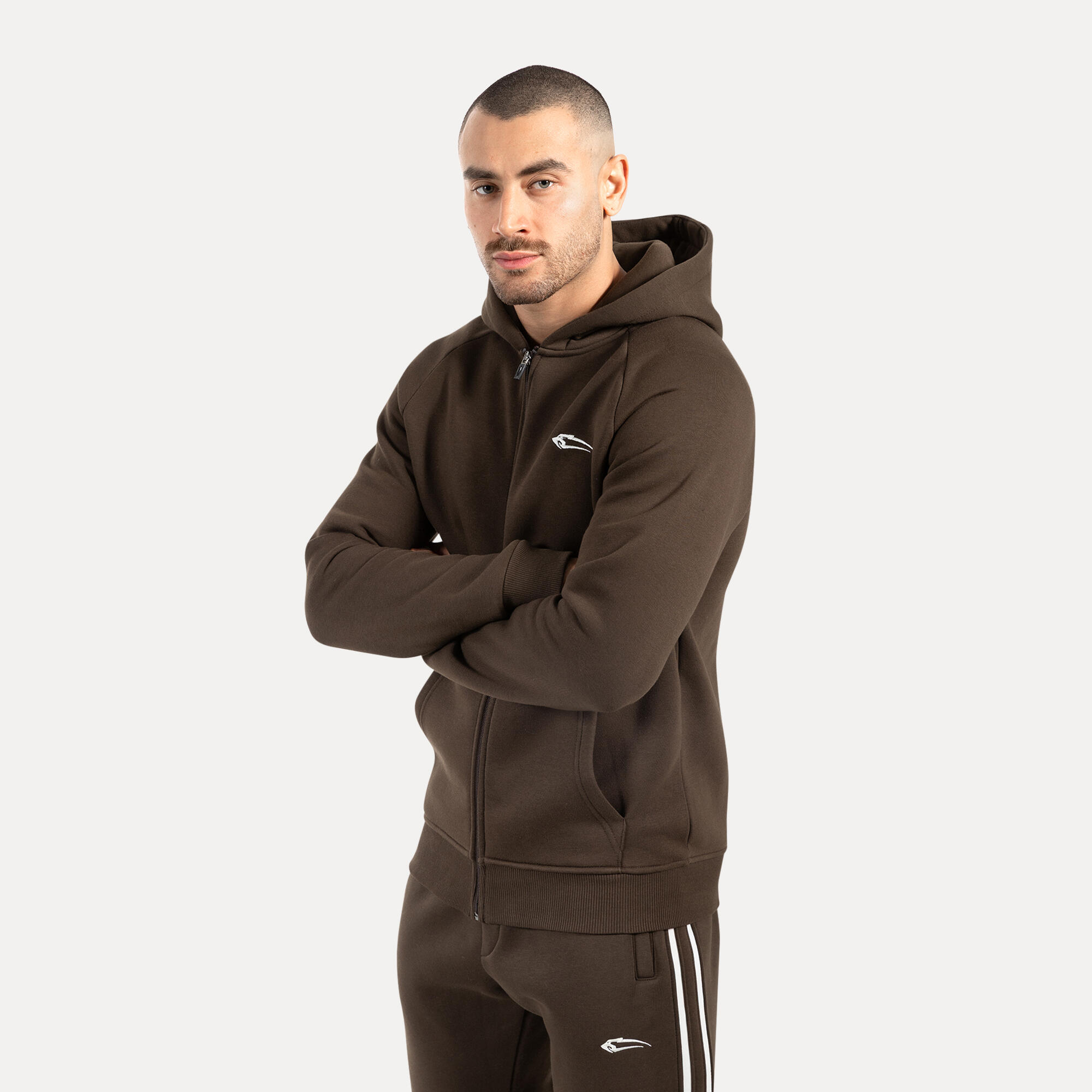 Herren Zip Hoodie Yasin Braun 2/5