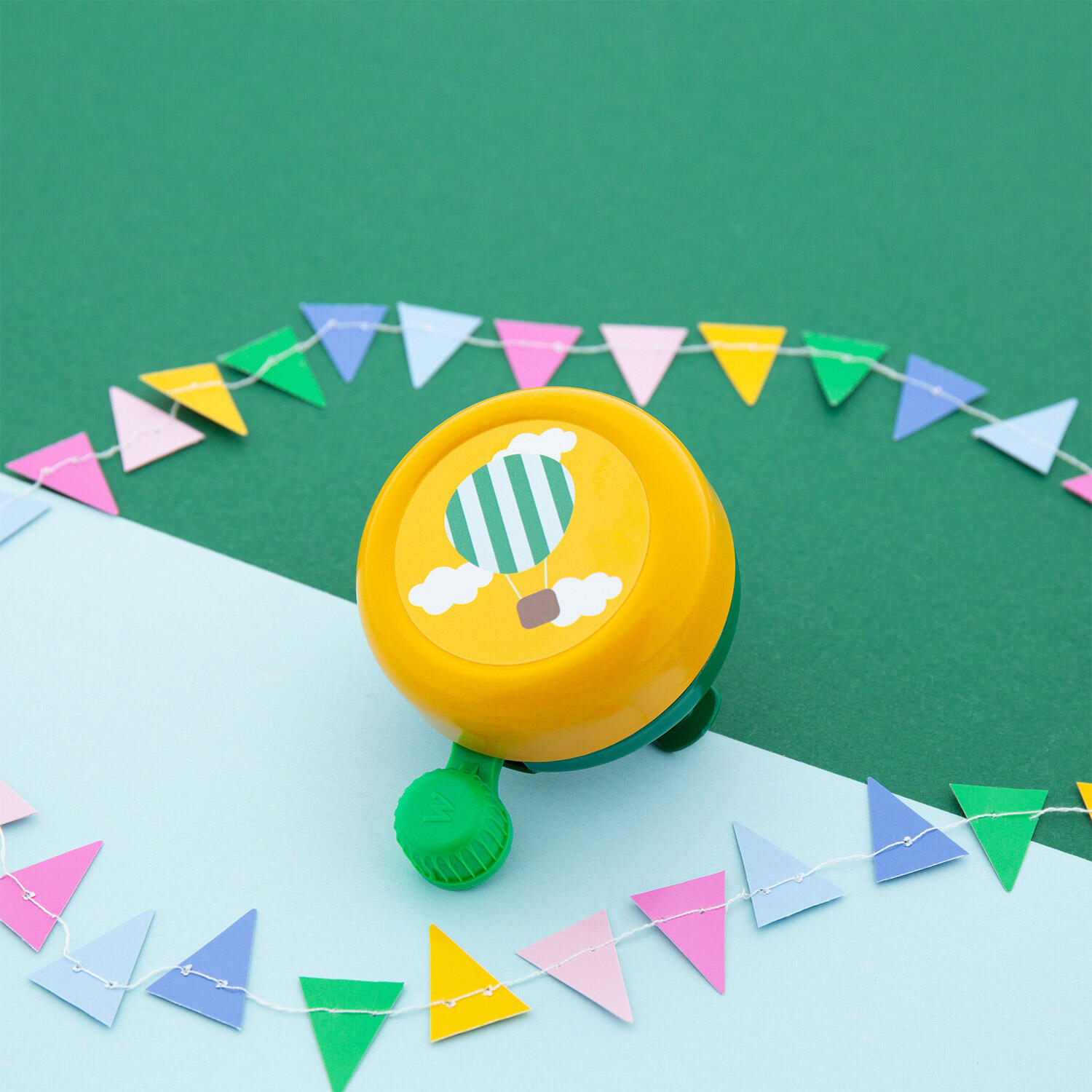 Campanello bici bambini Qibbel Widek Explorer 'Dreamy Balloon' Verde/Giallo. 2/2