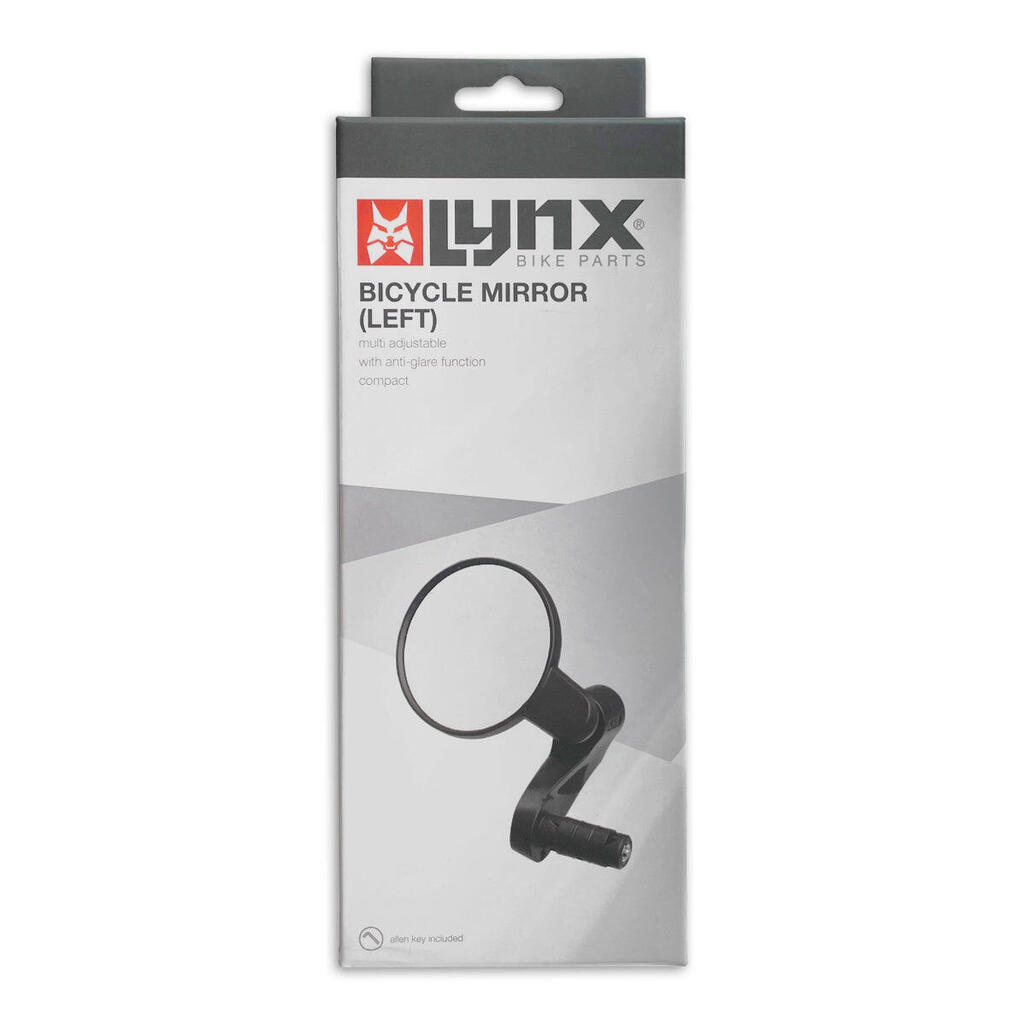 Lynx Left Bicycle Mirror — 80 mm Adjustable Safety Glass, Fits 17-23 mm.