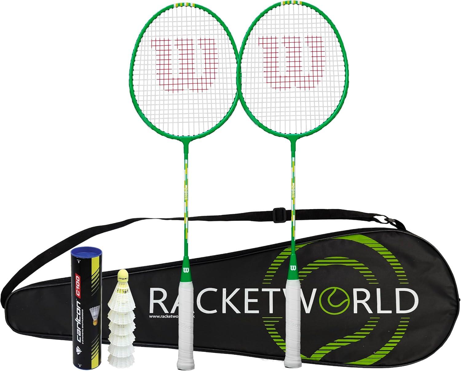 Wilson Zone Green Badminton Racket 2 Player Set, inc Shuttles and ...