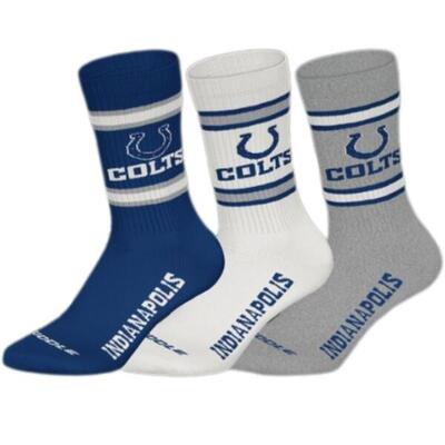 Nfl colts 3pk crew socks 39/42 wht/nny/mgr