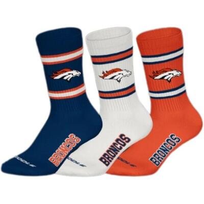 Nfl broncos 3pk crew socks 39/42 nny/wht/org