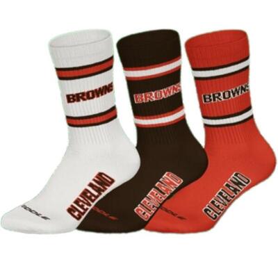 Nfl browns 3pk crew socks 43/46 brn/wht/org