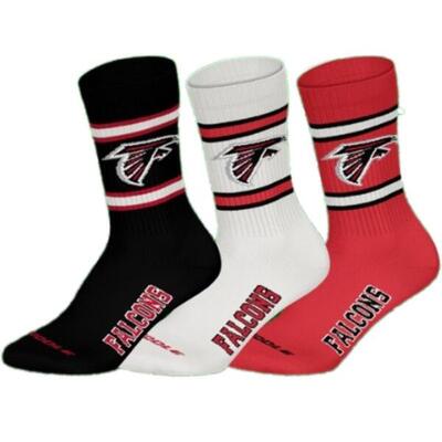 Nfl falcons 3pk crew socks 43/46 blk/wht/red