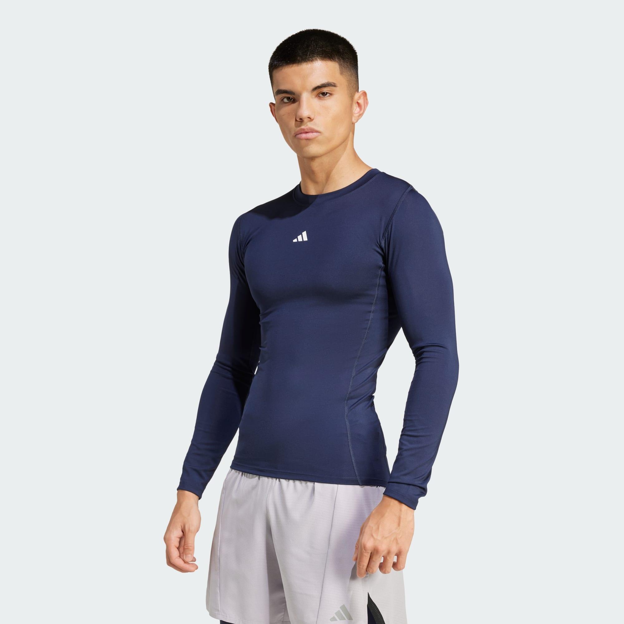 Adidas - T-shirt De Training Manches Longues Compression Techfit - T-shirt Manches Longues - Bleu|gris - Decathlon