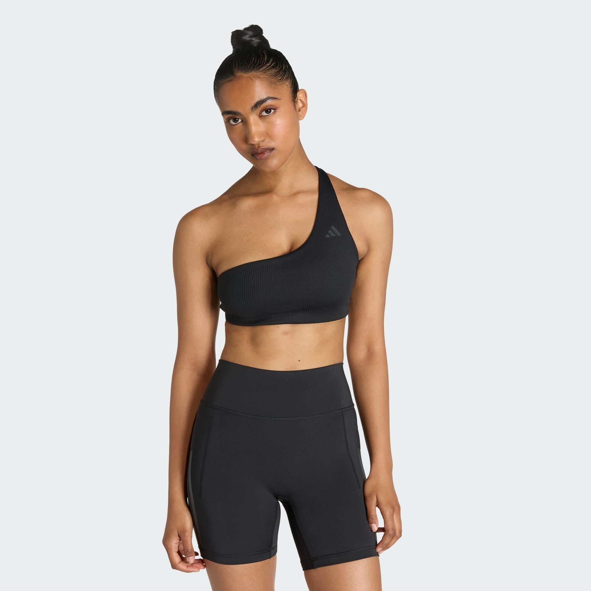 Adidas - Brassière De Training Asymétrique Côtelée Optime Maintien Léger - Brassière - Noir - 52 2xl - Decathlon