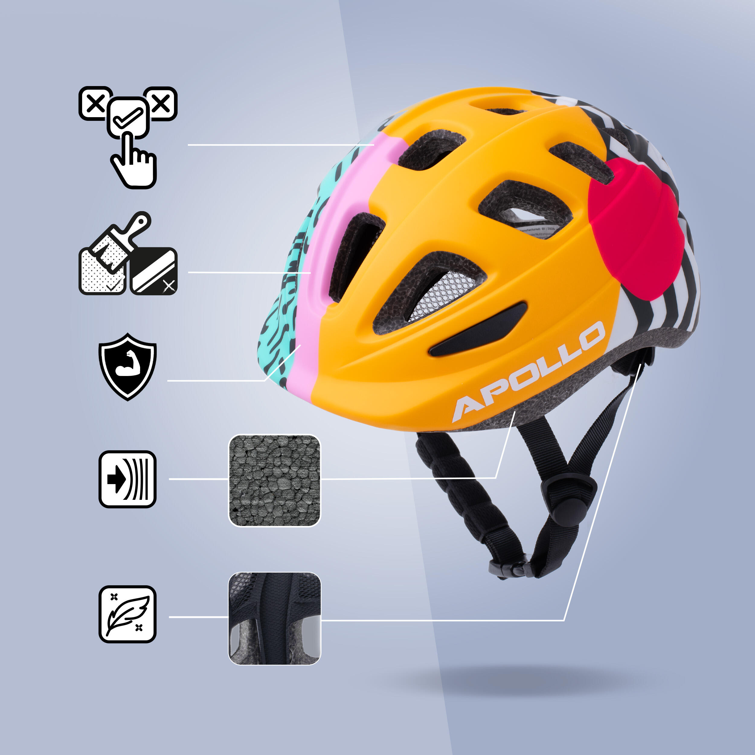 Apollo Kinderhelm – verstellbarer Multisporthelm für Fahrrad & Freizeit 6/7
