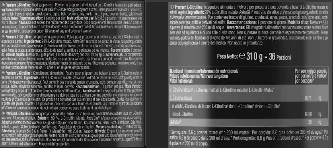L-Citrulline - Premium L-Citrulline Malate - Saveur neutre 310g 3/3