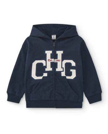 Sudadera con capucha niño azul marino con cremallera CHG