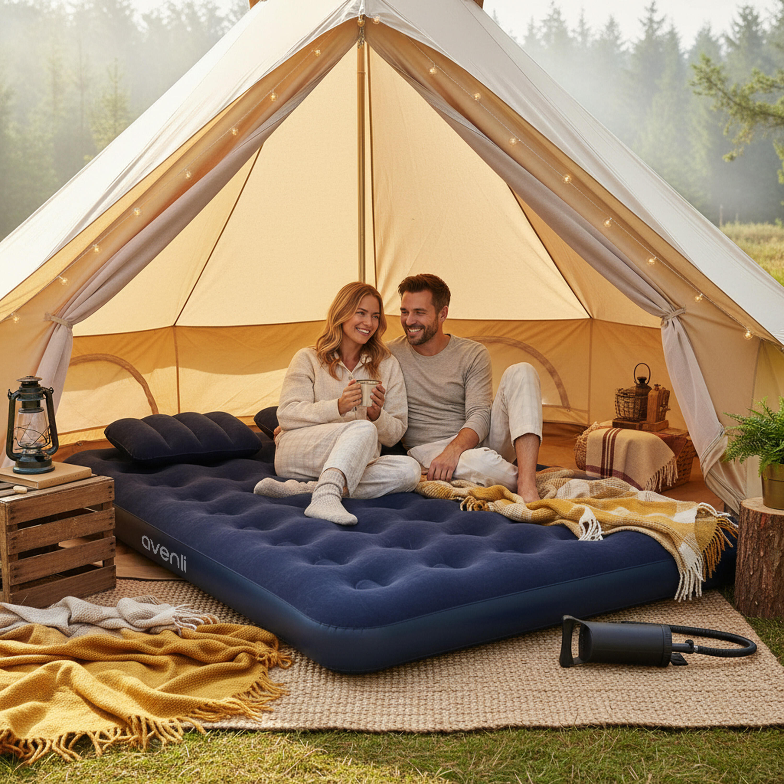 Luftmatratze Camping 2 Personen 203x152x22cm Luftbett Set mit Kissen + Pumpe 3/7
