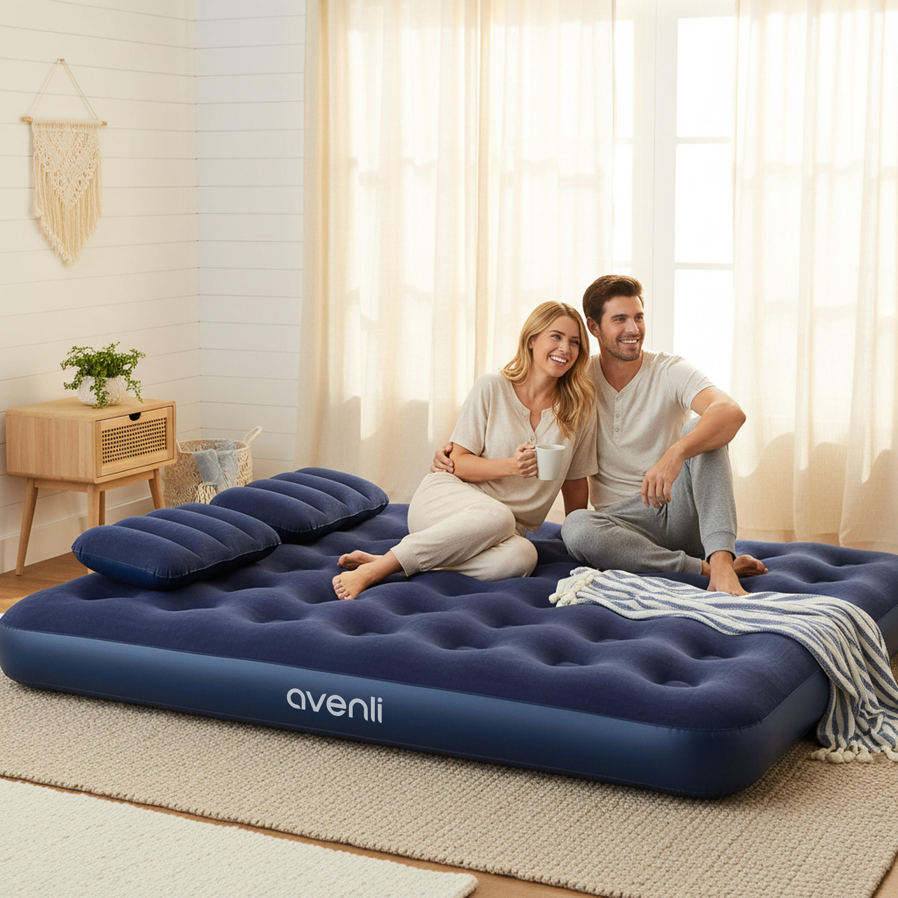 Luftmatratze Camping 2 Personen 203x152x22cm Luftbett Set mit Kissen + Pumpe 2/7