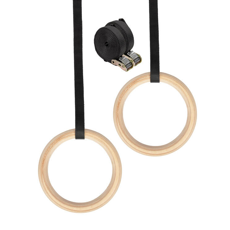 Anneaux de gymnastique en bois - Y compris les sangles 3/7